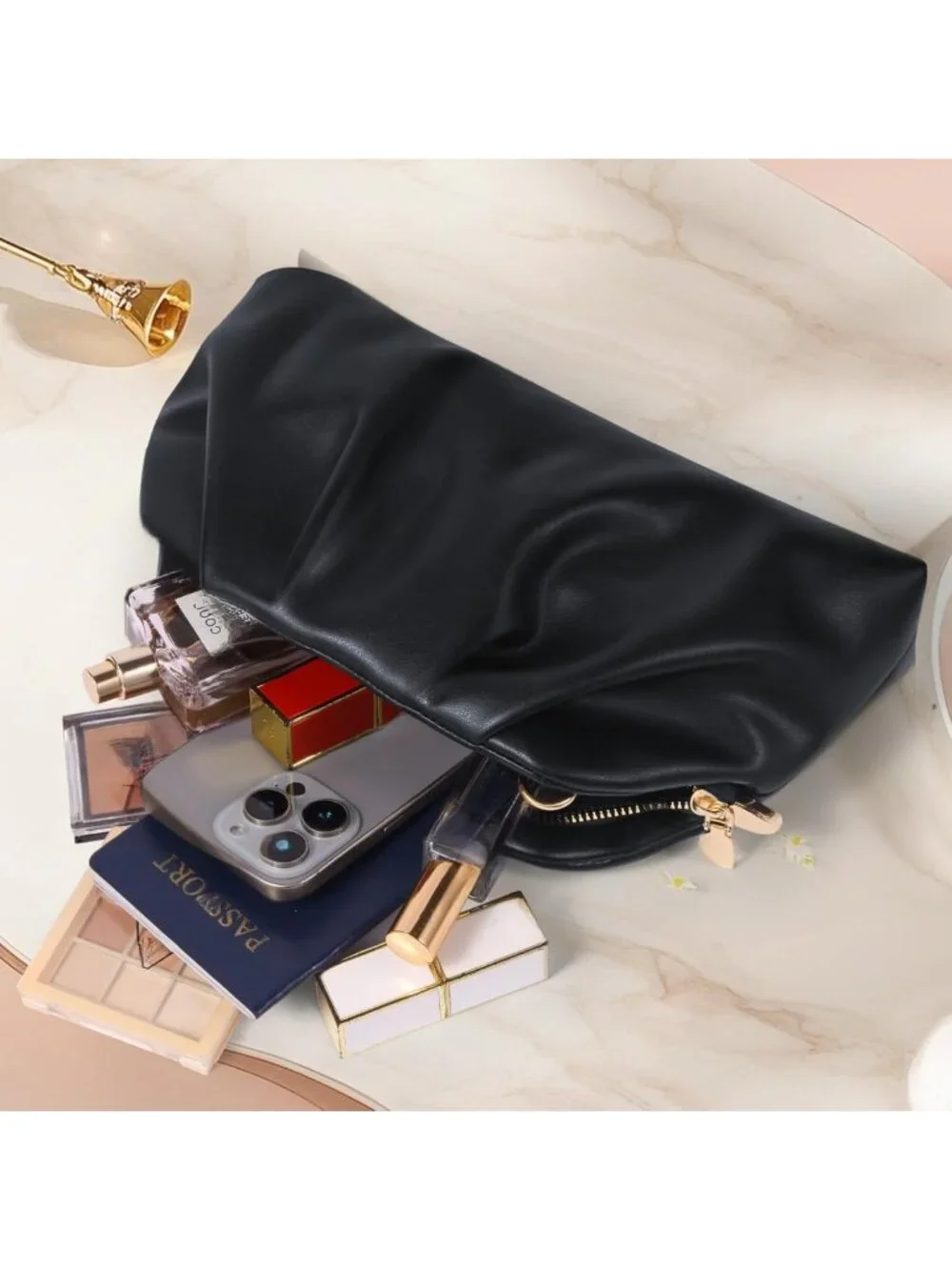 👜 Women's Black Soft Pleated PU Wedding Clutch Elegant Evening Clutch Purse